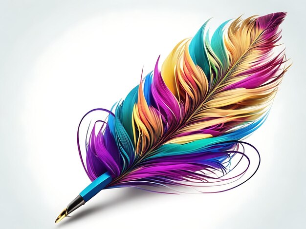 Pluma de pluma dibujando una línea colorida