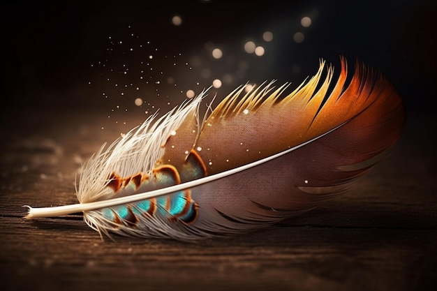 Una pluma con plumas azules que dice 'plumas'