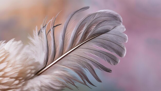 Foto pluma de pollo macrobiota colores blancos y grises tono pluma textura de fondo