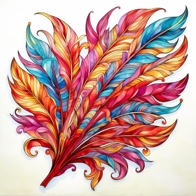 Las plumas de colores brillantes están dispuestas en forma de corazón.