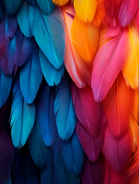 Plumas de colores como fondo Primer plano de textura