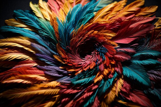 Plumas multicolores en círculo