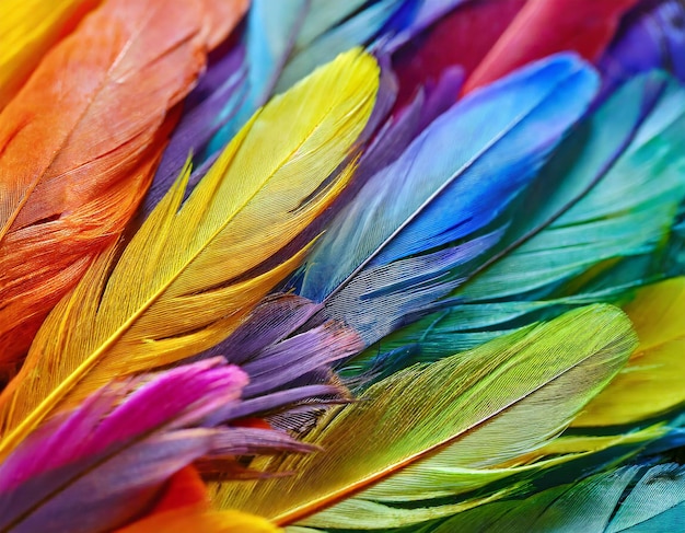 Plumas multicolores Pluma de arco iris de primer plano Resumen de la textura de fondo