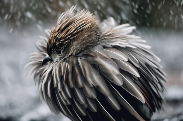 Las plumas de un pájaro se erizan en la victoria