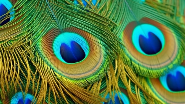 Plumas de pájaro pavo real tropical macro rotación perspectiva de cerca Criaturas hermosas precisión de color natural La IA generativa