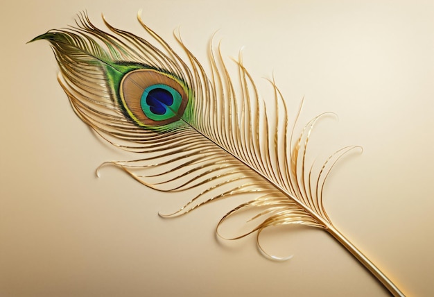Foto plumas de pavo real en un fondo dorado