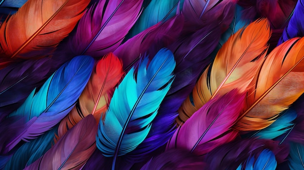 Plumas de varios colores en un telón de fondo de textura sin costuras IA generativa