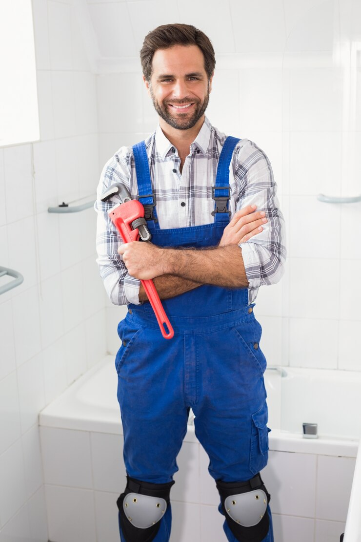 Foto plumber sorrindo para a câmera