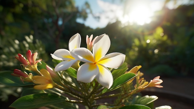 Plumeria-Blüte, Blumen, hawaiianische Pflanze, tropisches Rubra-Bild, von Ai erzeugte Kunst