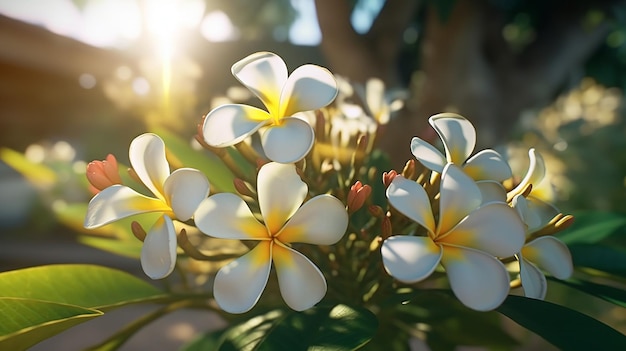 Plumeria-Blüte, Blumen, hawaiianische Pflanze, tropisches Rubra-Bild, von Ai erzeugte Kunst