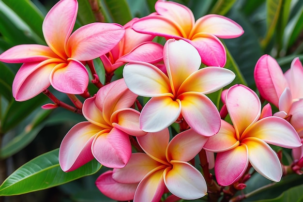 Foto plumeria hermosa inflorescencia rosada