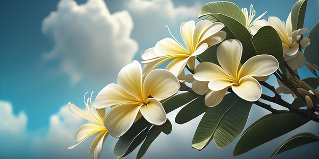 Plumeria hinter Himmelshintergrund