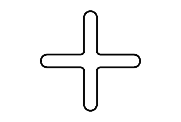 Plus flaches Symbol, minimalistisches Linienformsymbol, schwarzes Zeichenkunstwerk