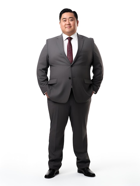 Plus size empresário asiático professor advogado em fundo branco