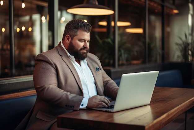 Plus-Size-Manager mit Laptop-Computer unterwegs