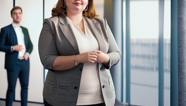 Foto plussize-manager, kaukasisches plus-size-geschäftsfrauenporträt im modernen büro, ai generativ