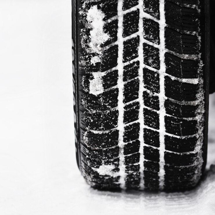 Foto pneus de carro na estrada de inverno belo fundo sazonal de inverno