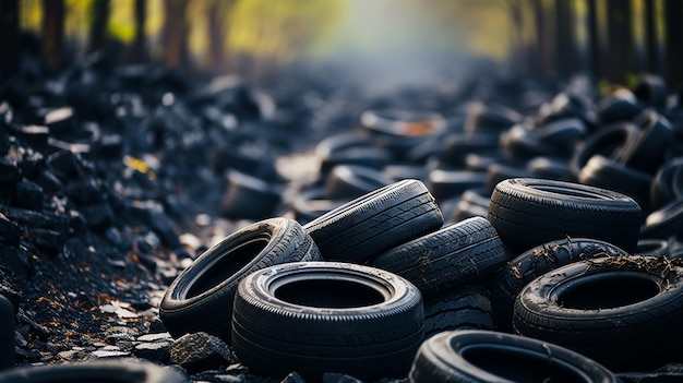 Foto pneus de carro na floresta