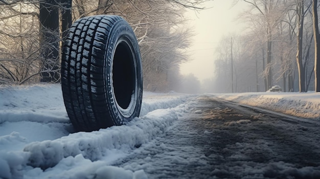 Pneus de inverno em estradas nevadas banner de pneus de carro largo para negócios criado com tecnologia Generative Al