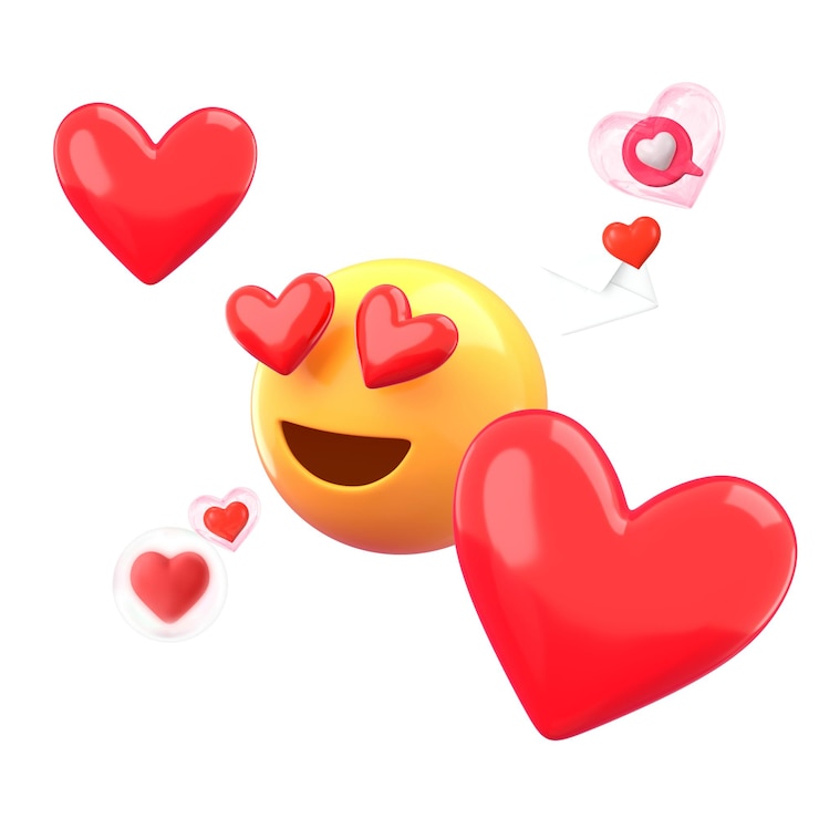 Foto png 3d emoticon de amor en el adhesivo de amor de fondo transparente
