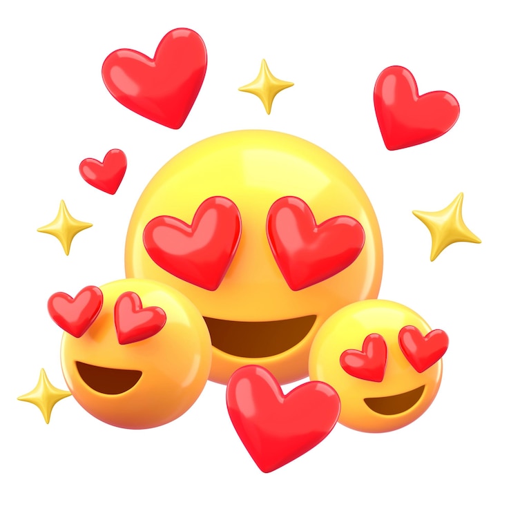 Foto png 3d emoticons de amor olhos de coração adesivo fundo transparente