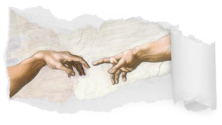 Foto png a criação de adão adesivo de papel rasgado pintura histórica revela em fundo transparente