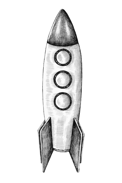 Png adhesivo de cohetes de dibujos animados vintage en blanco y negro