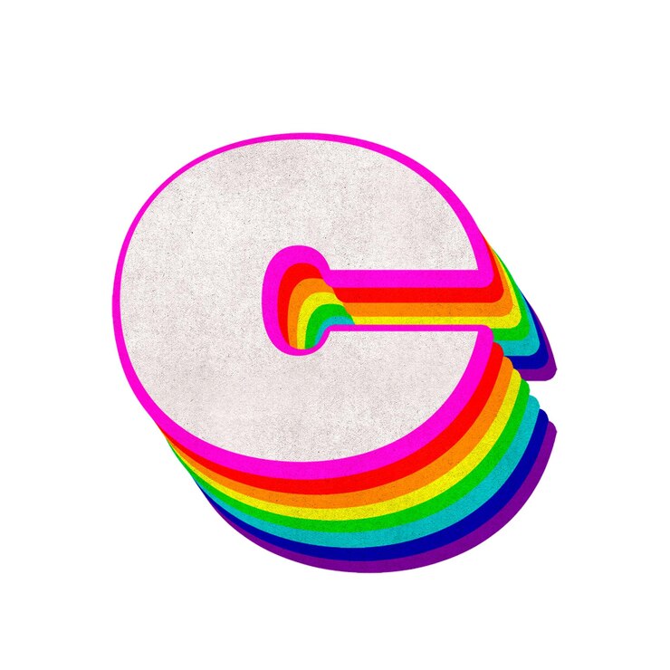 Foto png alfabeto c patrón de arco iris en el tipo de letra 3d