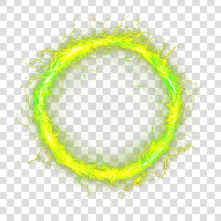 Foto png anel elétrico amarelo vibrante com arcos de relâmpago brilhantes efeito acessórios verdes