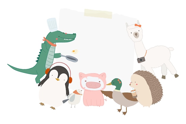 Png animales lindos diseño papel de nota fondo transparente