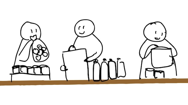 Png-Aufkleber für Wohltätigkeitsorganisationen, die von Menschen mit der Hand gezeichnet werden, die Dinge spenden