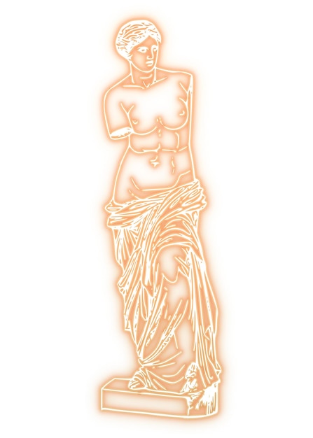 Png-Aufkleber mit einer griechischen Göttinstatue, orangefarbene Neon-Illustration, durchsichtiger Hintergrund