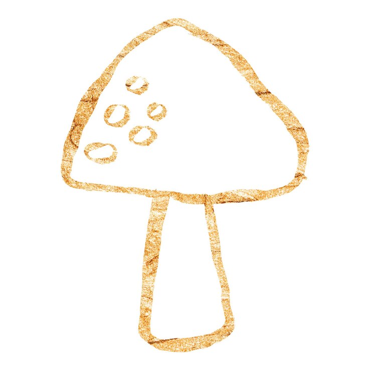 Foto png-aufkleber mit pilz, glitzerndes gold, durchsichtiger hintergrund