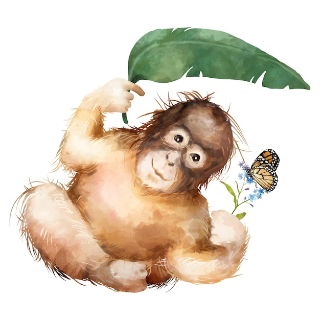 PNG bebé chimpancé adorable pegatina de animal diseño de acuarela