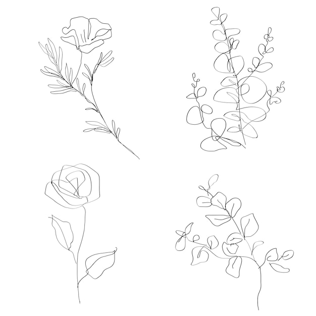 Png Blumen Minimal-Linie-Kunst-Illustrations-Sammlung