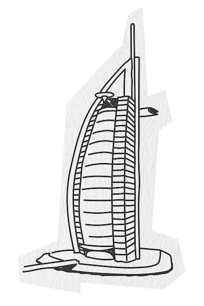 PNG Burj Al Arab Dubai famosa línea de arte del hotel ilustración de fondo transparente