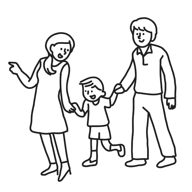 PNG Caminhada familiar mãe pai filho adesivo de linha plana fundo transparente