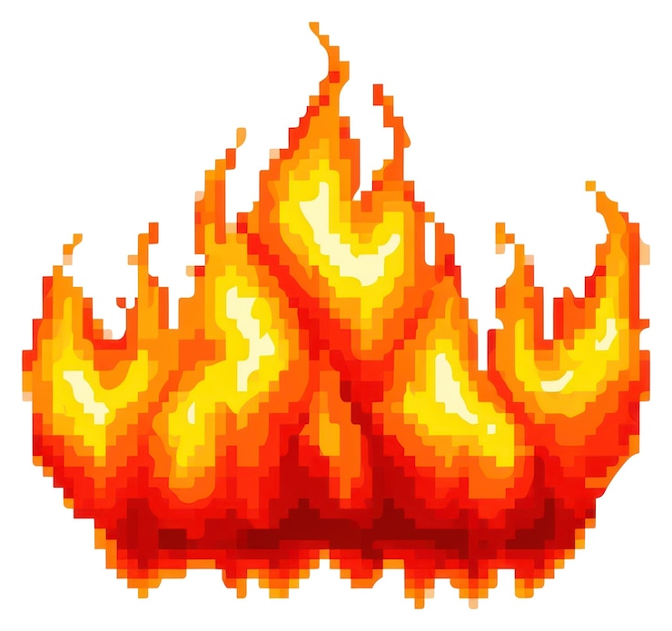 Foto png chama de fogo fundo branco criatividade pixelado