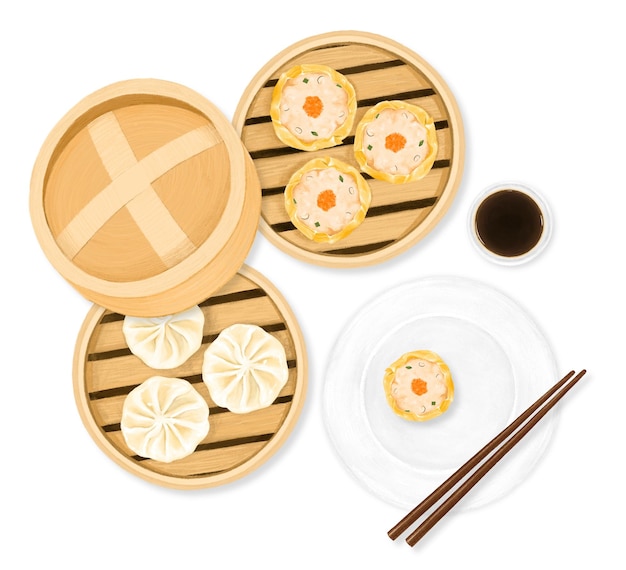 PNG chino Dim Sum Ilustración de comida asiática de fondo transparente