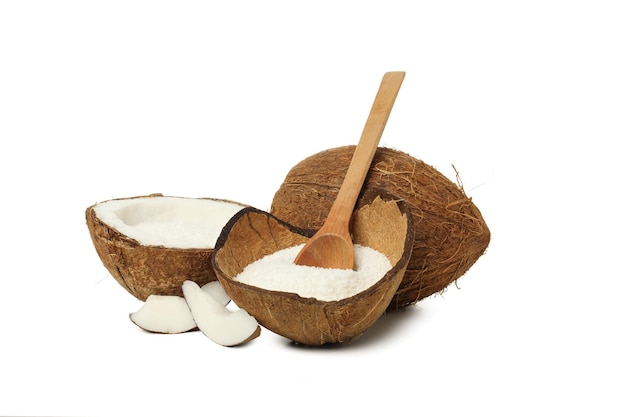 PNG Coco con polvo aislado sobre fondo blanco.
