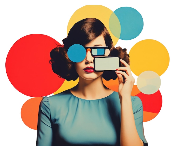 Foto png-collage retro-dreamerinnen-selfies mit lippenstift porträt für erwachsene