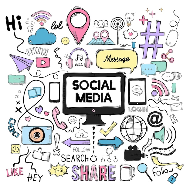 Png-Cool-Doodle-Sticker-Set für Social-Media-Geschichten