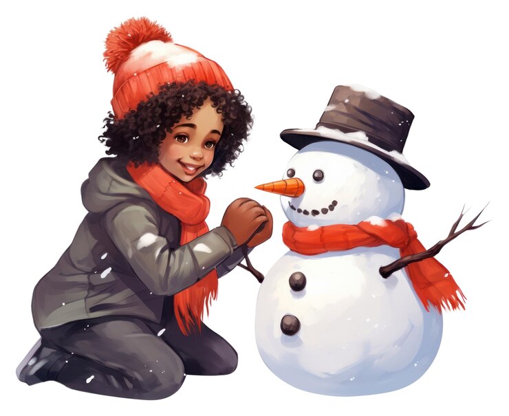 Foto png crianças negras construindo boneco de neve inverno adultos brancos