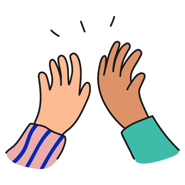 Png diversas mãos altas cinco adesivo celebração doodle em fundo transparente
