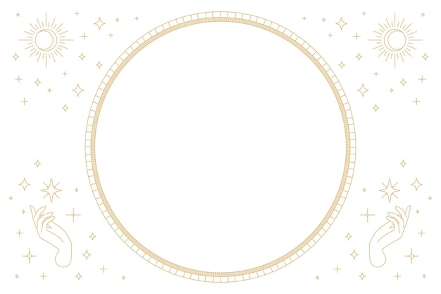 Png duas mãos místicas moldura redonda estilo linear em ouro