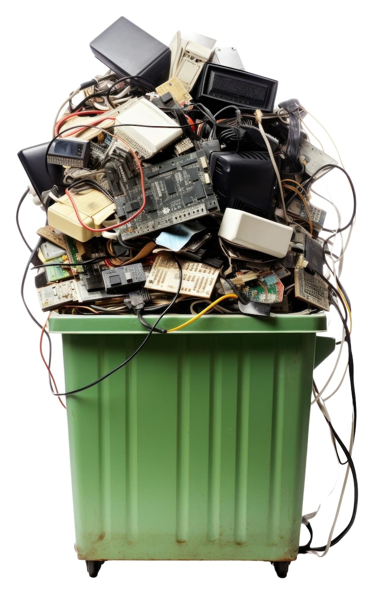 Foto png ein müllkorb voller elektronischer geräte elektronik recycling weißer hintergrund
