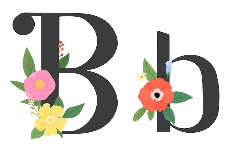 Foto png elegante letra floral b elemento de fondo transparente