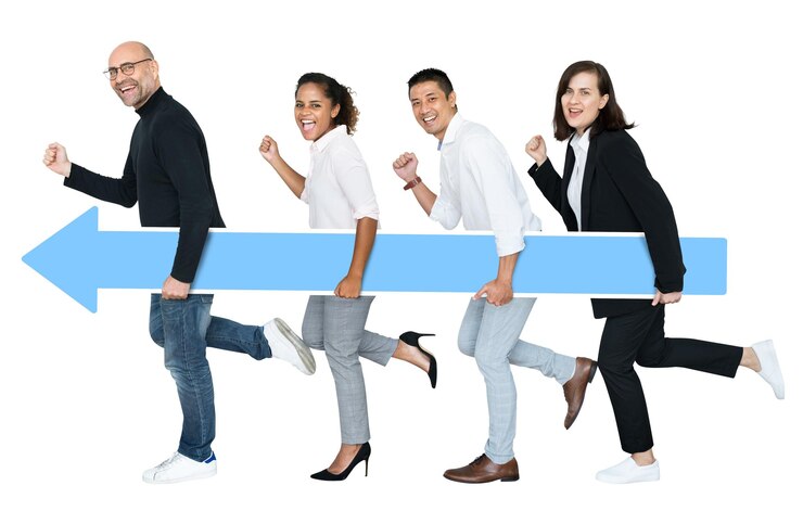 Foto png empresários carregando flecha azul para o gol fundo transparente