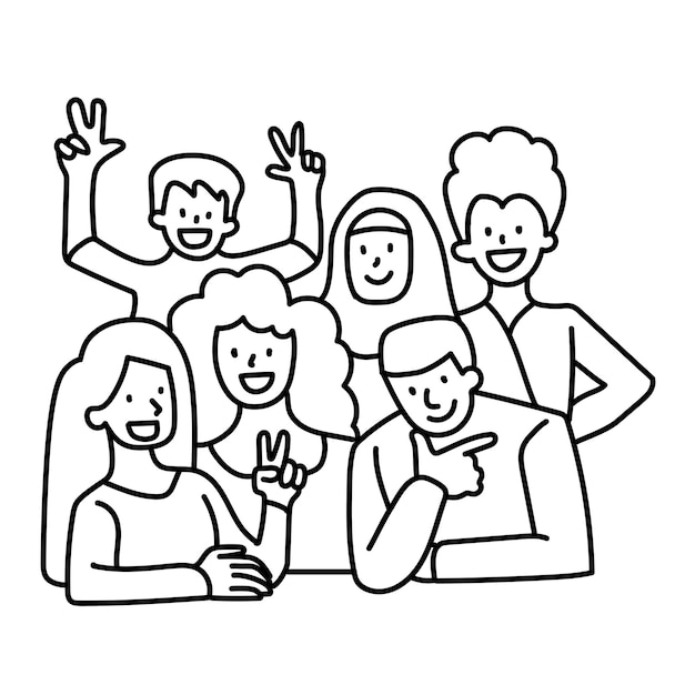 Png equipo diverso de personas garabatear fondo transparente