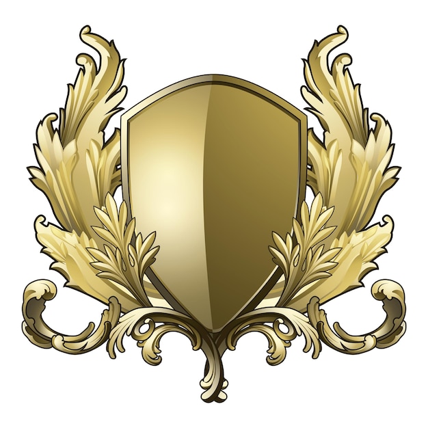 Png escudo barroco dourado elemento fundo transparente